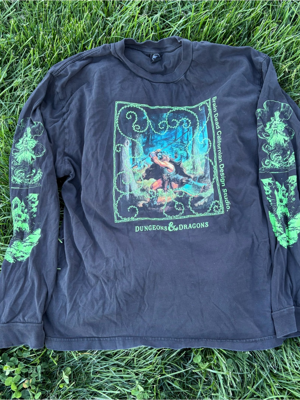 Brain Dead Black Long Sleeve Dungeons & Dragons Graphic Tee with Green Accents